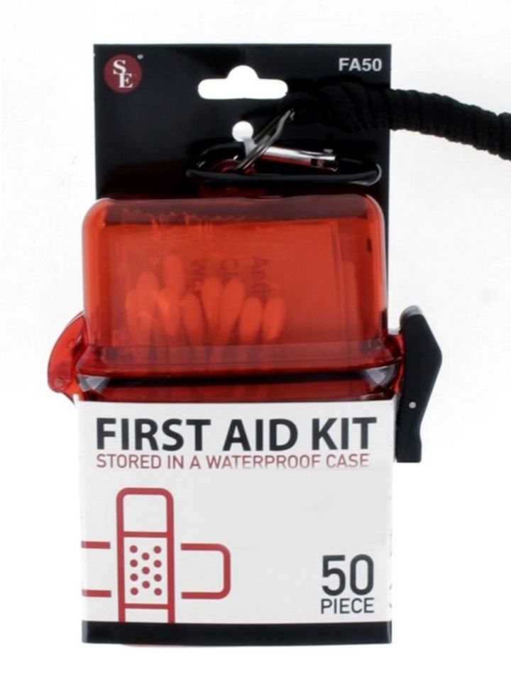 50Pc First Aid Kit in Red Clear Waterproof Case with 5mm