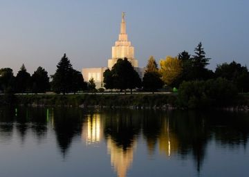 Idaho Falls Temple - From the Falls by Scott Jarvie