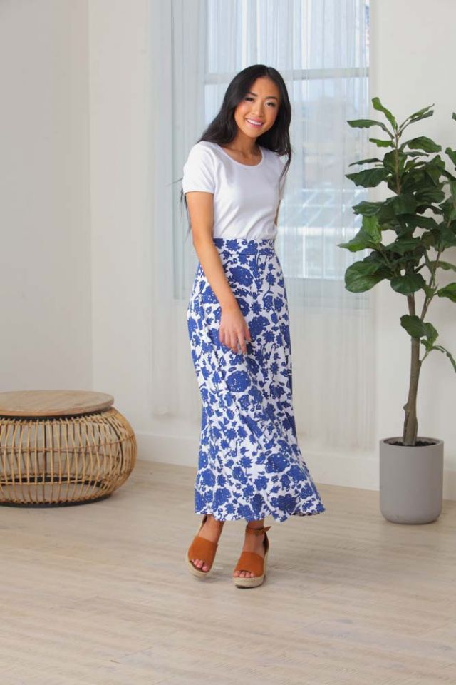 blue white maxi dress