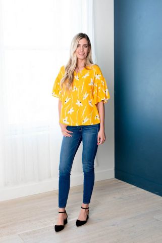 yellow bell sleeve top